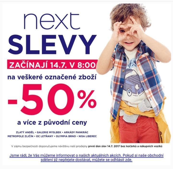 Next - sleva 50% na vybrané zboží