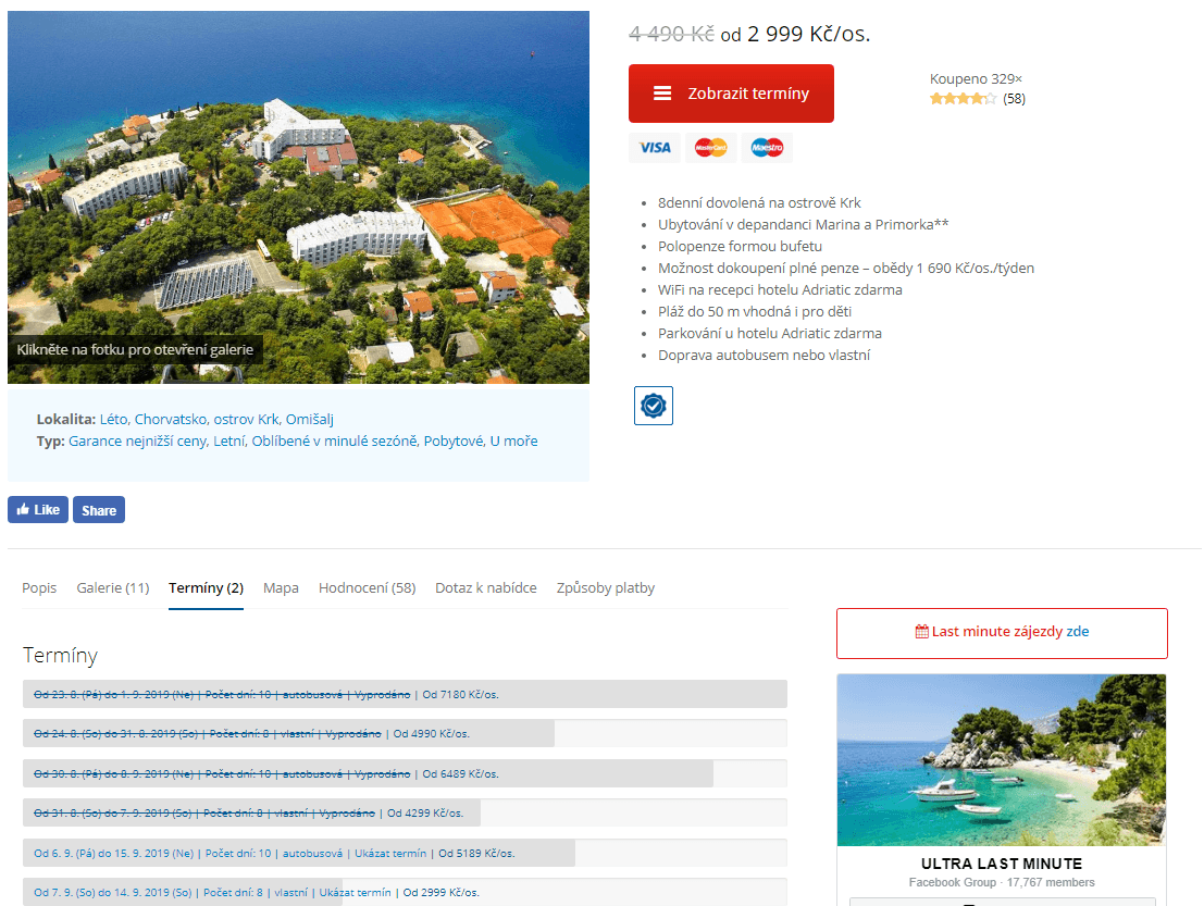 Chorvatsko, Krk / vlastní / 8 dní / PL / **