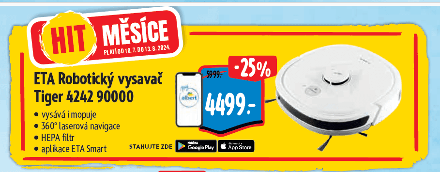 Robot vysavač a mop Eta, laser, hepa