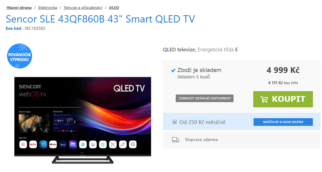 Full HD QLED Smart TV, 109 cm, Sencor