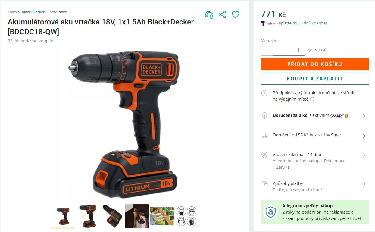 Aku vrtačka Black&Decker, aku + nabíječka