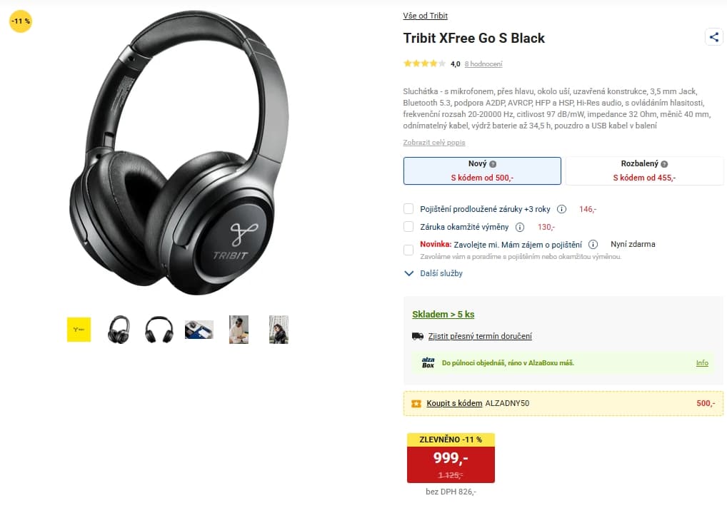 Bezdrátová sluchátka Tribit XFree, 35 hod.