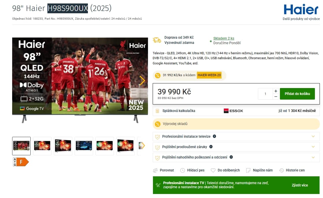 4K QLED Google TV, Atmos, 247 cm, Haier