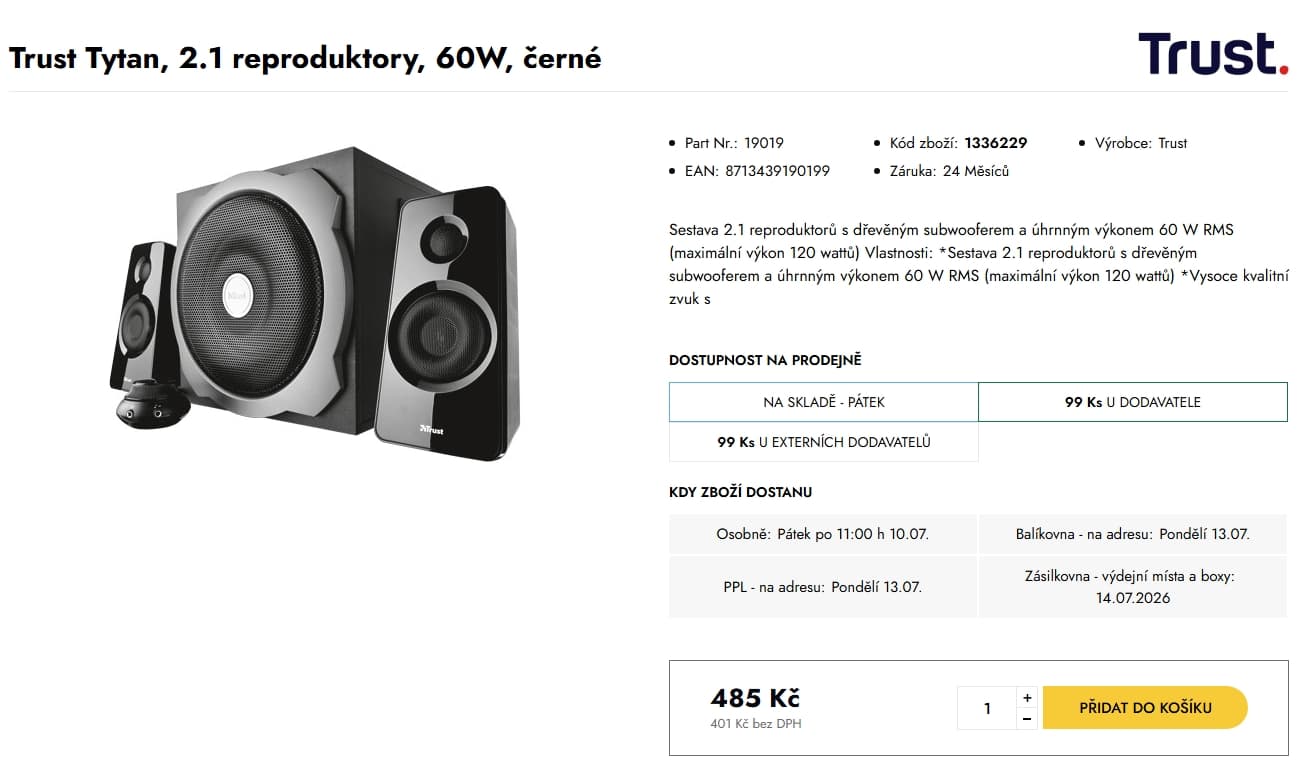 Aktivní reproduktory 2.1 Trust, 120 W, subwoofer