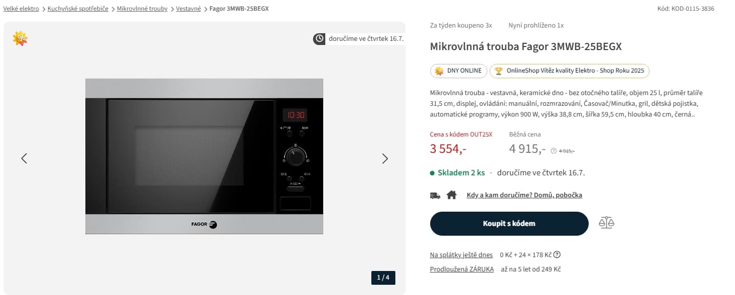 Vestavná mikrovlnka Fagor, 8 prg., gril