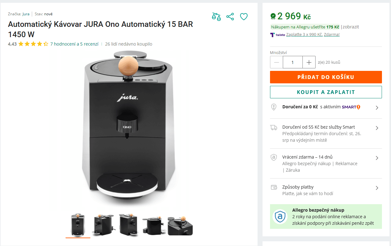 Espresso Jura Ono, mletá káva