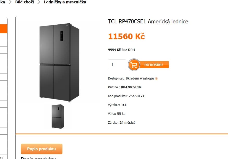 Americká lednice TCL, 185 cm