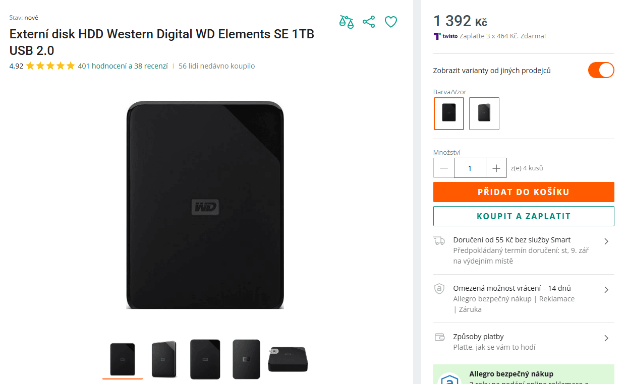 Externí 2,5" HDD disk WD Elements, 1 TB