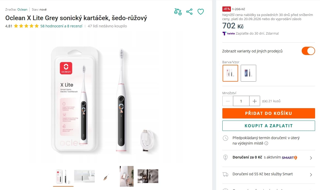 Chytrý el. kartáček Oclean X Lite