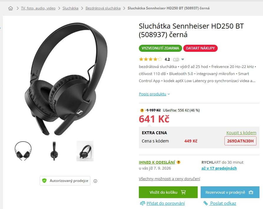 BT sluchátka Sennheiser HD 250BT