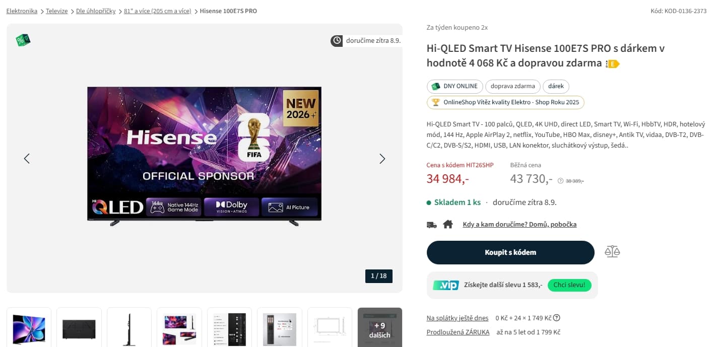 QLED 4K TV, Atmos, 100 Hz, 254 cm, Hisense