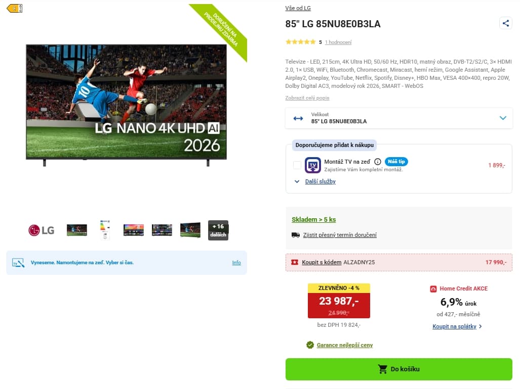 4K Smart TV, 215 cm, LG