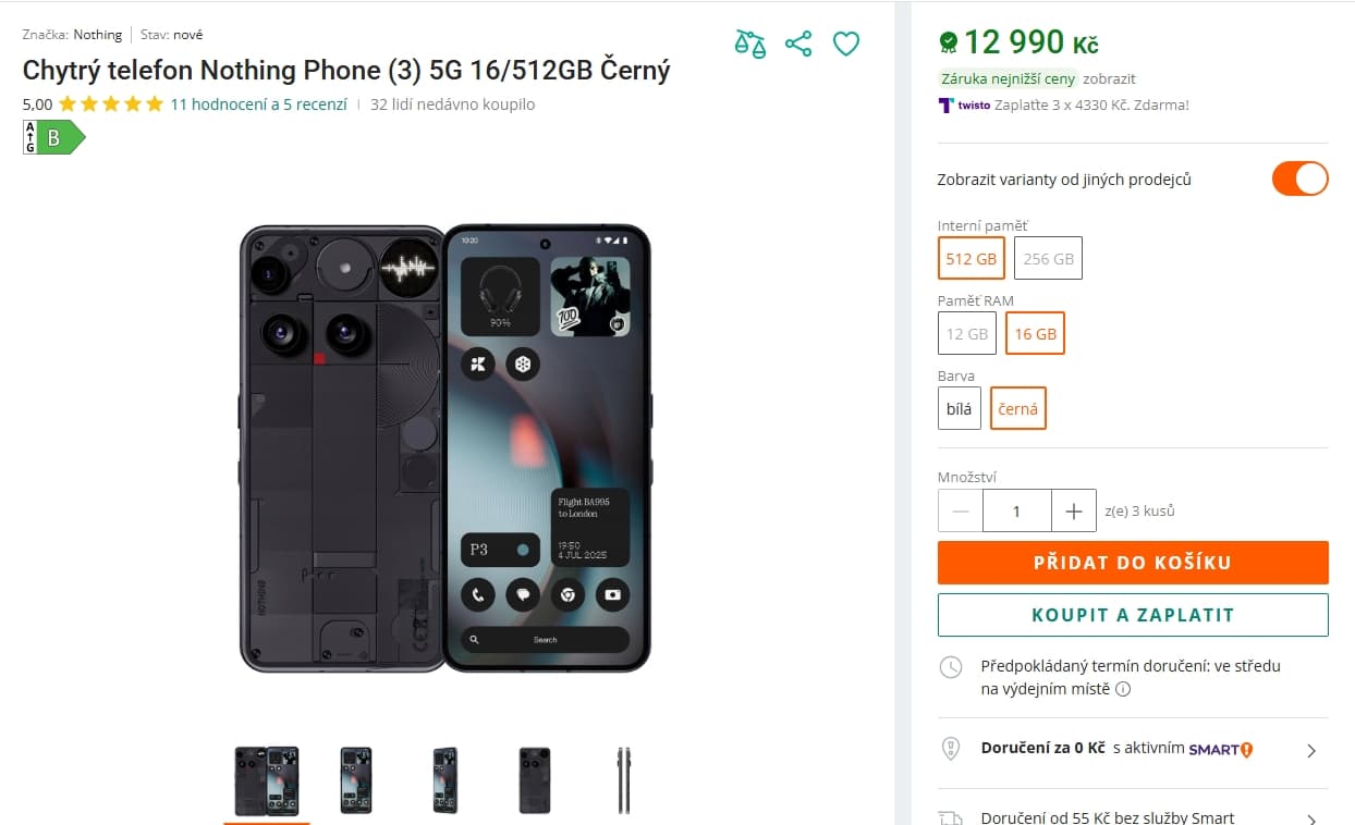 Nothing Phone 3 8x 3,2GHz, 16/512GB, 6,67"
