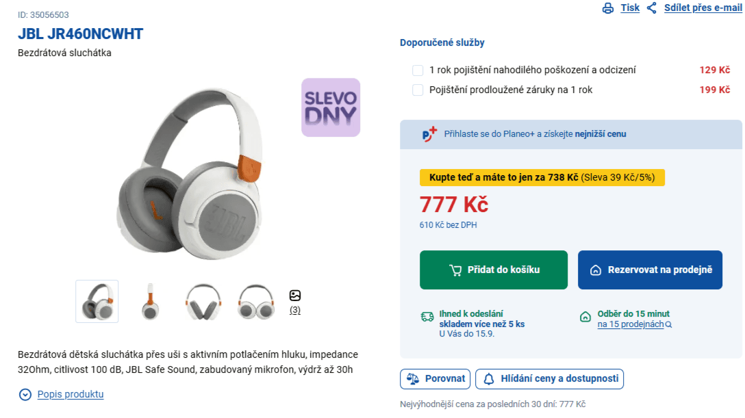 BT sluchátka pro děti JBL JR 460NC, ANC, 30 hod.