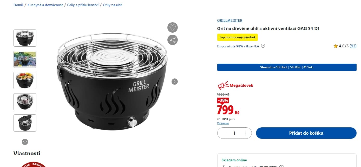 Gril na dřevěné uhlí Grillmeister 32 cm, aktivní ventilace