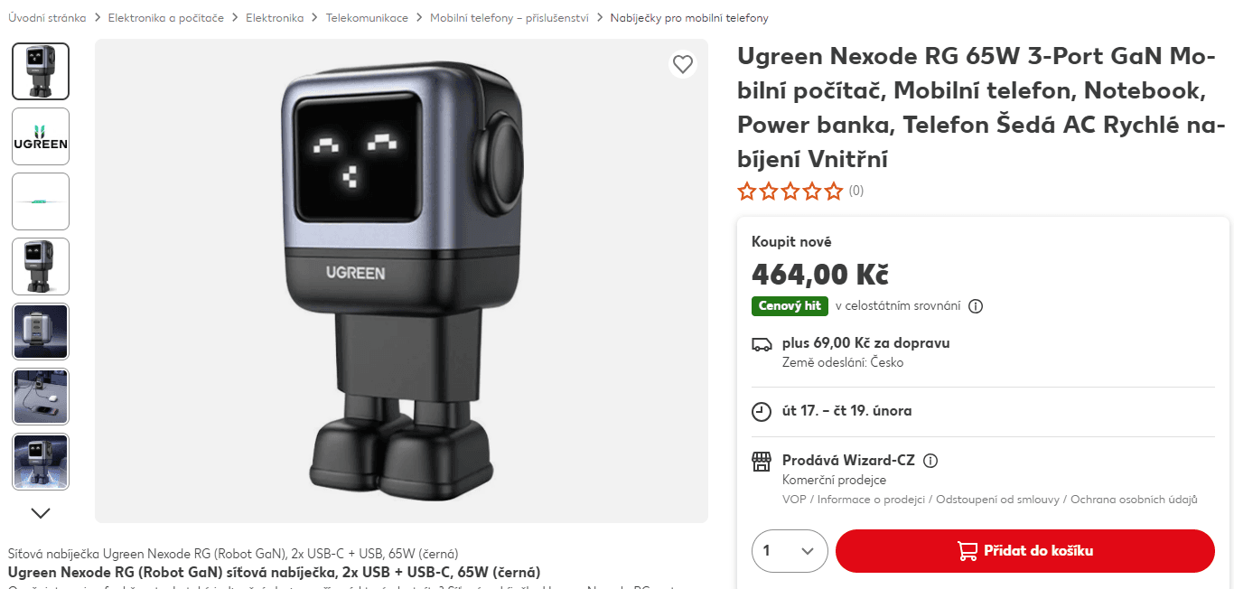 Síťová GaN nabíječka Ugreen Nexode RG 65 W